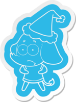 quirky cartoon  sticker of a unsure elephant wearing santa hat png