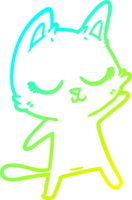 cold gradient line drawing of a calm cartoon cat waving png