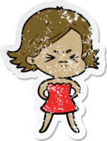 distressed sticker of a cartoon angry woman png