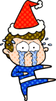 mano dibujado cómic libro estilo ilustración de un llorando bailarín vistiendo Papa Noel sombrero png