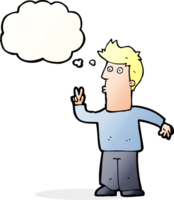 cartoon man giving peace sign with thought bubble png