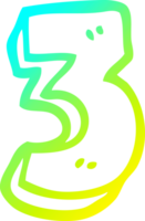 cold gradient line drawing of a cartoon number three png