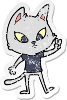 distressed sticker of a confused cartoon cat png