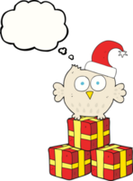 drawn thought bubble cartoon little owl wearing christmas hat png