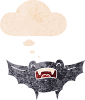 cartone animato vampiro pipistrello con pensato bolla nel grunge afflitto retrò strutturato stile png