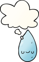 cartoon cute raindrop with thought bubble in smooth gradient style png