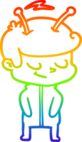 rainbow gradient line drawing of a friendly cartoon spaceman png