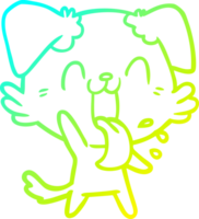 cold gradient line drawing of a cartoon panting dog waving png