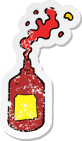 retro distressed sticker of a cartoon squirting ketchup bottle png