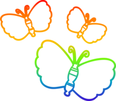 rainbow gradient line drawing of a cartoon butterflies png
