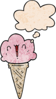 Karikatur Eis Sahne mit Gesicht mit habe gedacht Blase im Grunge Textur Stil png