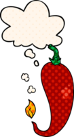 cartoon chili pepper with thought bubble in comic book style png