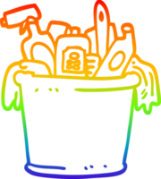 rainbow gradient line drawing of a cartoon house cleaning products png