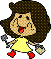 drawn cartoon of cute kawaii girl with bucket and spade png