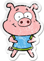 distressed sticker of a happy cartoon pig png