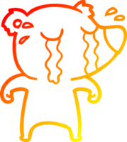 warm gradient line drawing of a cartoon crying bear png