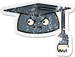 distressed sticker of a cute cartoon graduation hat png