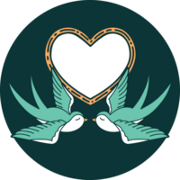 iconic tattoo style image of swallows and a heart png