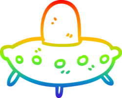 rainbow gradient line drawing of a cartoon alien spaceship png