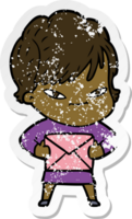 distressed sticker of a cartoon happy woman png