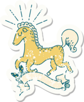 worn old sticker of a tattoo style prancing stallion png