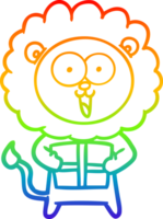 rainbow gradient line drawing of a happy cartoon lion png