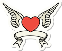 tattoo style sticker with banner of a heart with wings png