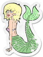 retro distressed sticker of a cartoon mermaid png