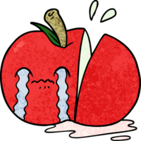 manzana en rodajas triste de dibujos animados png