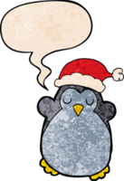 cute christmas penguin with speech bubble in retro texture style png