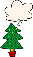 cartoon christmas tree with thought bubble in comic book style png