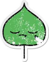 distressed sticker of a cute cartoon expressional leaf png