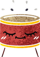 retro illustration style cartoon of a drum png