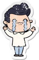 distressed sticker of a cartoon man crying png