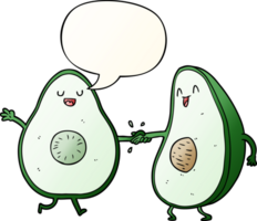 cartoon dancing avocados with speech bubble in smooth gradient style png