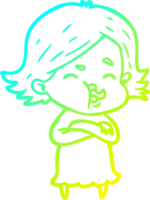 cold gradient line drawing of a cartoon girl pulling face png