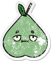 distressed sticker of a cute cartoon green pear png