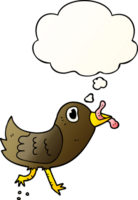 cartoon bird with worm with thought bubble in smooth gradient style png