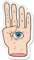 sticker of a cartoon spooky hand with eyeball png