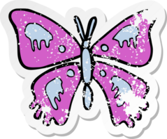 retro distressed sticker of a cartoon butterfly png