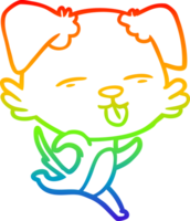 rainbow gradient line drawing of a cartoon dog sticking out tongue png