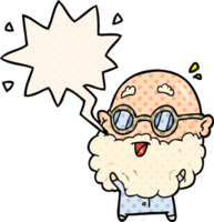 cute cartoon surprised old man with speech bubble in comic book style png