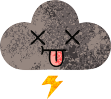 retro illustration style cartoon of a storm cloud png