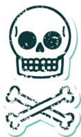 icónica pegatina angustiada estilo tatuaje imagen de una calavera png