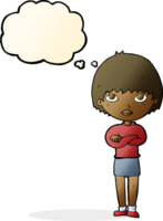 cartoon woman with crossed arms with thought bubble png