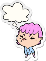 cartoon rude girl with thought bubble as a printed sticker png