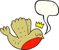 dibujado cómic libro habla burbuja dibujos animados volador Navidad Robin con corona png