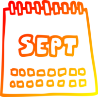 warm gradient line drawing of a cartoon calendar showing month of september png