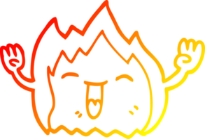 warm gradient line drawing of a cartoon happy gas flame png