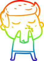 rainbow gradient line drawing of a cartoon model guy pouting png